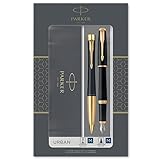 Parker Urban Duo-Geschenkset mit Kugelschreiber und Füller schwarz-goldene Zierteile Nachfüllmine und -patronen mit blauer Tinte Geschenkbox