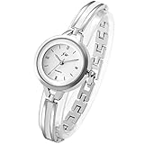 JewelryWe Damenuhr Elegant Analog Quarz Armbanduhr Damen Klein Einfach Beiläufige Uhr Spangenuhr mit Metall-Armband Silber