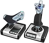 Logitech G Saitek X52 Flight Control System, Schubregler und Stick-Flugsimulationscontroller für Weltraum-Simulationen, LCD-Display, Beleuchtete Tasten, 2x USB-Anschluss, PC - Schwarz/Silber