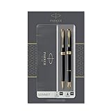 Parker Sonnet Duo-Geschenkset mit Kugelschreiber und Füller (Feder aus 18 Karat Gold) | Hochglänzend Schwarz mit Goldzierteilen | Nachfüllmine und -patronen mit schwarzer Tinte | Geschenkbox