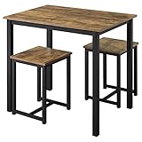 Yaheetech Bartisch-Set, Stehtisch mit 2 Barhockern, Bistrotisch Esstisch 90 x 60 x 75 cm, Küchentisch Holz Essgruppe für Küche, im Industrie-Design, vintagebraun-schwarz