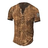 LUNULE Herren Tshirts Vintage Drucken T-Shirt Kurzarm Sleeve V-Ausschnitt Tee Oberteil mit Knöpfe Regular Fit Streetwear für Männer Sommer Basic Top Bluse Sportshirt Laufshirt Kurzarmshirt