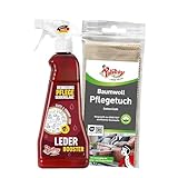 POLIBOY Leder Booster - Reinigendes Lederpflegemittel für Kleidung und Möbel - Lederreiniger mit Pflegewirkung - 1x 375 ml - Mit Baumwolltuch - Made in Germany