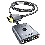 HDMI Switch 4K@60Hz, WARRKY HDMI Splitter 2 In 1 Out 【2K@144Hz, 1m Geflochtenes Kabel, HDCP 2.2】 Aluminium HDMI Umschalter (Jeweils 1 Display auf einmal) Unterstützt UHD 3D für PS5/4, Xbox, FireStick