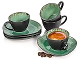 SÄNGER | Espressotassen Set Palm Beach mit Untertassen, 8-teiliges Espressotassen Set aus Steingut, Modernes Design, Fassungsvermögen 80 ml