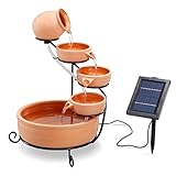 esotec Solarbrunnen für draussen Livorno | Kaskadenbrunnen | Solar Springbrunnen für außen | Gartenbrunnen Wasserspiel | Katzenbrunnen | Wasserfall Garten | Terrakotta braun H=55cm 101302