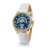 Kronsegler Morgenstern Damen Armbanduhr Automatik Gold Blau mit Lederband