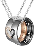 Partner Geschenke Partnerkette mit Pärchen Anhänger - Puzzle Herz Pärchen Kette mit Gravur ' Ich liebe dich ', 5A Zirkonia, Breite 6MM, Rosegold Schwarz Weihnachtsgeschenke