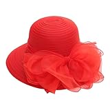 Strohhut Kappe Breite Krempe Sonnenhut Für Hochzeit Sonnenhüte Unisex (Red, One Size)