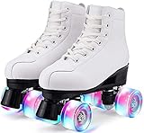 Damen Klassische Retro Rollschuhe,Rollschuhe mit Vier Rollen in Doppelreihe,Classic Roller, Rollschuhe für Kinder,LED Rollschuhe, ideal für Anfänger, komfortable Roller-Skates (40, Weiß)