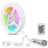 B.K.Licht - LED Strip 3m mit Fernbedienung, buntes RGB Licht, dimmbar, LED Streifen, LED Leiste, Gaming Deko, LED Band, LED Lichtleiste, LED Lichtband, LED Beleuchtung, 30x1x0,2 cm, Weiß