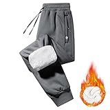 Imuedaen Jogginghose Herren Winter Fleece Gefüttert Warme Trainingshose Fleece Plüsch Gefüttert Jogger Hose Sweatpants Winterhose Traininghose mit Tasche (AA Dunkelgrau, XXL)