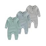 Chamie Baby Romper Newborn Knitted Jumpsuit Long Sleeve Baby Boys Girls Footless One-Piece Suit 0-24 Months,3 Pcs,Blue,Green,Grey