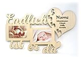 Baby Wand Bilderrahmen mit Namen und Geburtsdaten Endlich ist er I sie da Geschenke zur Geburt Geschenke für das Babyzimmer erstes Jahr Babygeschenke für Junge und Mädchen (Junge)