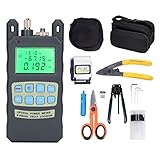 Fiber Optic FTTH Tool Kit, 13 in 1 Fiber Optic Termination Tool Kit mit 7 Wellenlängen Optischer Leistungsmesser, Locator Optical Zange Kabelschneider Stripper Miller Clamp Multifu