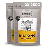 Ember Snacks - Biltong-Snack aus britischem und irischem Rindfleisch - hoher Eiweißgehalt - Original - Geschmacksrichtung - 2x250g-Packung (Original)