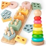 EFO SHM Montessori Spielzeug ab 1 Jahr - Holzspielzeug Stapelturm und Puzzle Motorikspielzeug - Aktivitäts & Entwicklungsspielzeug, Baby Kinderspielzeug Geschenk 1 2 3 Jahr