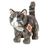 Teddy Hermann 91822 Katze 20 cm, Kuscheltier, Plüschtier, grau getigert mit recycelter Füllung