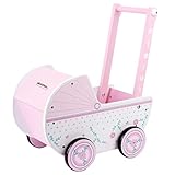 WOOMAX Holz, 26,5 x 39 x 46 cm, rosa und weiß, mit Rollen, für Puppen von 30 – 40, Babyspielzeug 3 Jahre, Puppenwagen (46475), Carrito