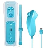 GBKDQQ Wii-Fernbedienung Gamecontroller, Wii Controller Remote mit Nunchuck, Nunchuk Controller für Wii Vernbedinung Remote Plus Ersatz Kontroller Jostick Game Handle für Wii/Wii U Konsole(Blau)