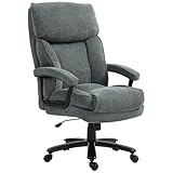 HOMCOM Bürostuhl, Ergonomisch Schreibtischstuhl mit Wippfunktion, Leinenoptik, Höhenverstellbar PC Stuhl mit Drehfunktion, Dicke Kissen, bis 200 kg belastbar, für Home-Office, Grau