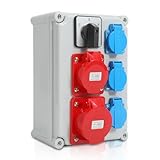 Tubiaz Wandverteiler,Baustromverteiler 3x16A 230V,1x CEE+16A/ 1x CEE+32A 5 polig Steckdosen mit MCB Leitungsschutzschalter,Stromverteiler innen und Außen IP44 Mit Sicherheitsklappdeckeln