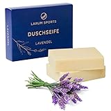 Duschseife Lavendel für Haut, Haare und Rasur, festes Duschgel, festes Shampoo, handgemachte Naturseife mit ätherischem Lavendelöl, larum sports vegane Naturkosmetik ohne Palmöl, 2x 90g