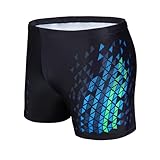 AMZSPORT Badehose Herren Kurz Schwimmhose Eng Wassersport Badeshorts mit Tunnelzug, Schwarzblau XXL