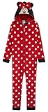 Disney Minnie Mouse Jumpsuit Kinder, Einteiler Onesie Kinder Mädchen 2-14 Jahre, Fleece Overall Kostüm mit Kapuze, Geschenke für Kinder (11-12 Jahren)