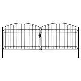 Gecheer Zauntor Doppelflügel Gewölbte Spitze Metalltor Gartentor Gartentür Zauntür Hoftor Hoftür Tor Pforte Gartenpforte Eingangstor Stahl 400 x 125 cm Schwarz