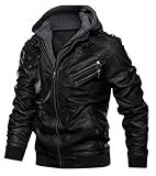 Uusollecy Lederjacke Herren, Kunstlederjacke Mit Abnehmbare Kapuze Schwarz M