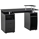 HOMCOM Computertisch Schreibtisch Bürotisch Home Office reichlich Stauraum 2 Schubladen Druckregal Schwarz 120 x 55 x 85 cm