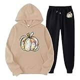 Warmer Schlafanzug für Damen, Fitnessstudio-Sets für Damen, Geburtstag, modisch, lässig, Halloween, Sweatshirt, zwei Kapuzentaschen, Pullover, Hose, Set für Damen, Sets in Übergröße, khaki, M