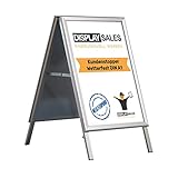 DISPLAY SALES Kundenstopper wetterfest A1 silber SLIM | Plakatständer mit 25 mm Profil für DIN A1 Plakate | Poster Aufsteller mit Wasserablauflöchern | Kundenstopper outdoor inkl. 2 PET Folien