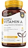 Vitamin A 8000 IE – 365 Kapseln – Vitamin A aus Retinylpalmitat – Retinol – 2.400 μg Vitamin A pro Weichkapsel – Beta Carotin – Ohne unerwünschte Zusätze – Hergestellt von Nutravita