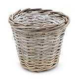 Spetebo Weide Pflanzkorb Natur - 25 cm/rund - Rattan Blumentopf mit Folie - Garten Deko Pflanztopf Blumenkorb Blumenkübel Flechtkorb direkt bepflanzbar