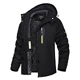 TACVASEN Damen Winter Wanderjacke Outdoorjacke Winddicht Skijacke Fleece Jacket Wandern mit Abnehmbarer Kapuze (L, Schwarz)