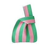 Anopo Damen Geknotete Gewebte Tasche Klein Gehäkelt Handtaschen Niedlich Ästhetisch Blume Portemonnaie Handgelenk Tasche Gestrickt Mode Tragetasche Streifen2 Rosa Grün