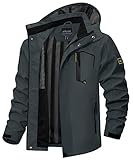 TACVASEN Windjacke Herren Softshelljacke Winter Wanderjacke Herrenjacke Herbstjacke Kapuze Camping Jacke (XXL, Kohlengrau)