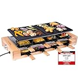 KLAMER Raclette 8 Personen, 1500W Raclette Grill mit Holzgestell, Raclette mit antihaftbeschichteter Grillplatte, Tischgrill elektrisch