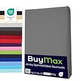 Buymax Spannbettlaken 100x200cm Baumwolle 100% Spannbetttuch Bettlaken Jersey, Matratzenhöhe bis 25 cm, Farbe Anthrazit-Grau