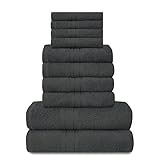 Lions Towels Family Bale Set - 10-teiliges 100% ägyptische Baumwolle, 4X Gesicht, Hand, 2X Badetuch, hoch wasserabsorbierendes Badzubehör, maschinenwaschbar, anthrazit, Standard