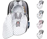 Mikos Einschlagdecke Babyschale Herbst, Winter, mit Kapuze für Neugeborenes, für Kindersitz Kinderwagen, Autositz, z.B. für Maxi-Cosi, 3-Punkt Gurt, Pucksack für Babys, Kinderautositz (51)