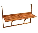 Balkonhängetisch 120x40cm klappbar, Grosse Ausführung, Akazienholz, FSC®-Zertifiziert Braun