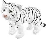 BRUBAKER Tiger Kuscheltier - 30 cm Stofftier - Baby Plüschtier Raubkatze Stehend - Kinder Plüsch Spielzeug - Weiß