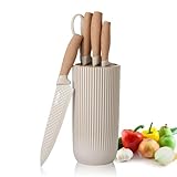 Messer Set, 6-teiliges Khaki Scharfes Messerblock Set für Küche, Antihaft Rutschfestes Edelstahl-Kochmesser-Set mit Universal-Messerblock Geeignet für Home Restaurant Picknick (Khaki)