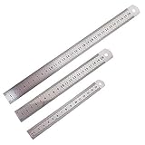 Edelstahl Lineale 3 Stück Metall Lineal Präzisions Doppelseitenskala Kante Stahllineal Gerader Rand Lineal Metall Messwerkzeug für Engineering Lehre Zeichnungen Büro Schule 15cm/20cm/30cm