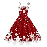 Weihnachtskleid für Damen - Elfenkostüm Damen Weihnachten Weihnachtskleider Ballkleid Sexy Vintage Partykleid Weihnachtselfen Kostüm Rot Weinglas Muster Minikleid Für Weihnachten Party