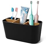 Votoko Zahnbürstenhalter, Kunststoff Toothbrush Holder mit Bambus Trennwänden, Zahnbürstenständer mit 4 Zahnbürstenfächer +1 Aufbewahrungsschlitz, Elektrische Zahnbürste Organizer für Bad Büro Familie