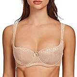 MELENECA Damen Balconette BH mit Bügel Sexy Spitzen BH - Push Up Stütz BH Beige 75B